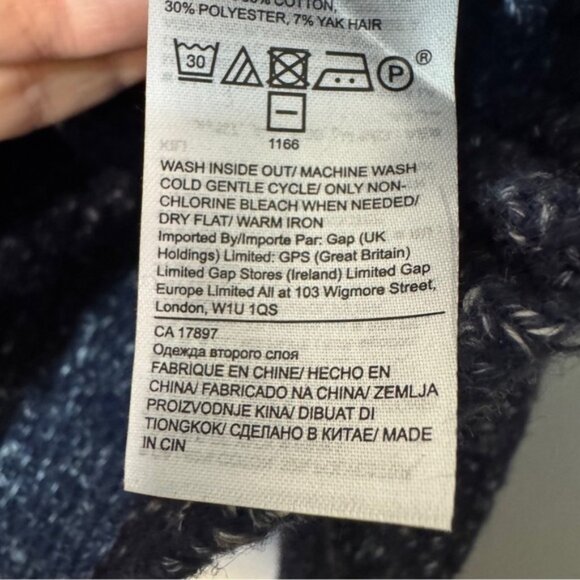 Banana Republic Sweater Mens Preppy Navy white Cable Knit Shawl Neck Yak Hair L - Picture 7 of 14